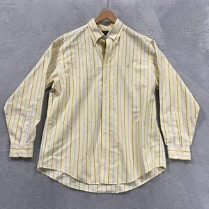 Brooks Brothers Shirt Mens Large Yellow Blue Plaid 346 Non Iron Supima Cotton
